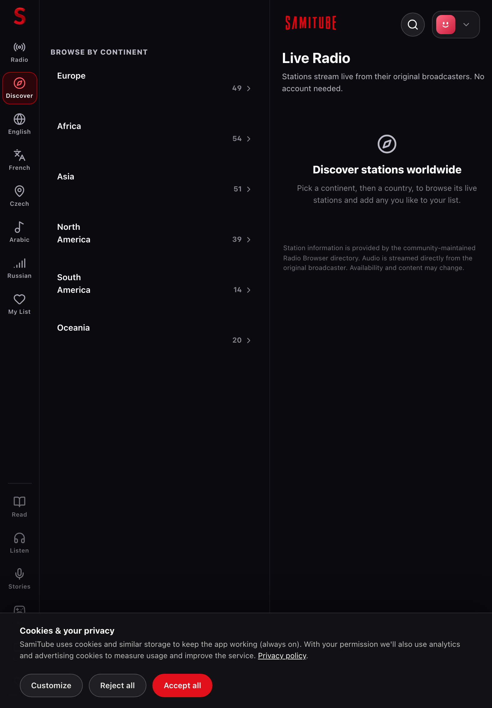 radio-continents screenshot